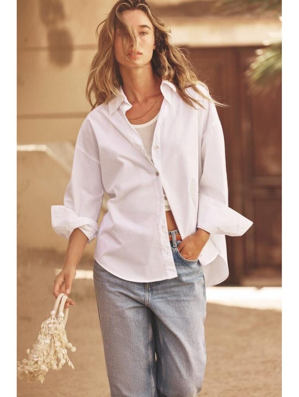 ZARA White Poplin Button Up Shirt XL